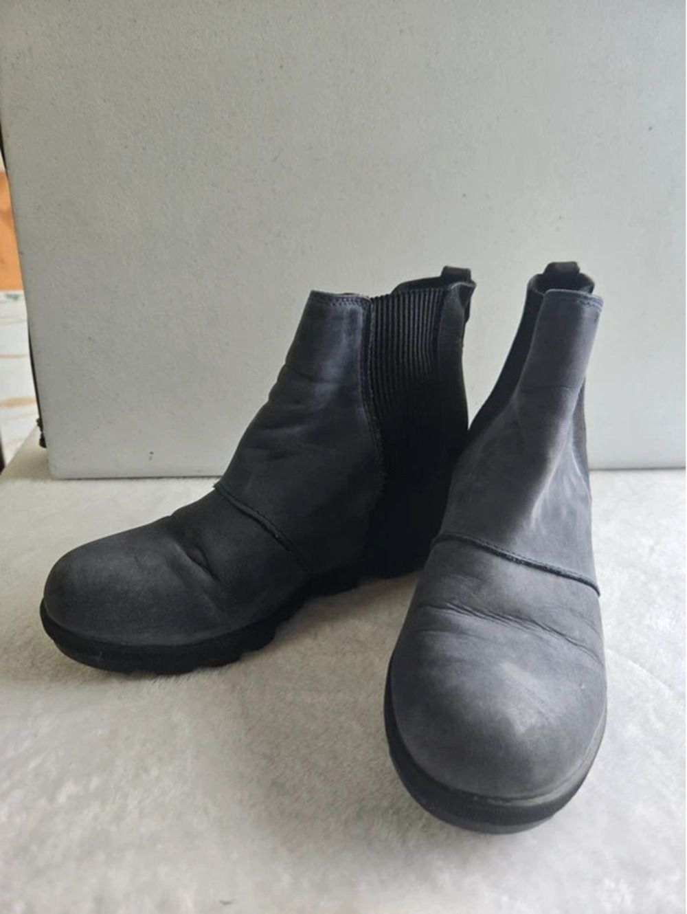 Sorel Joan of Arctic Wedge II Chelsea Boots Black Leather Women’s Size 8